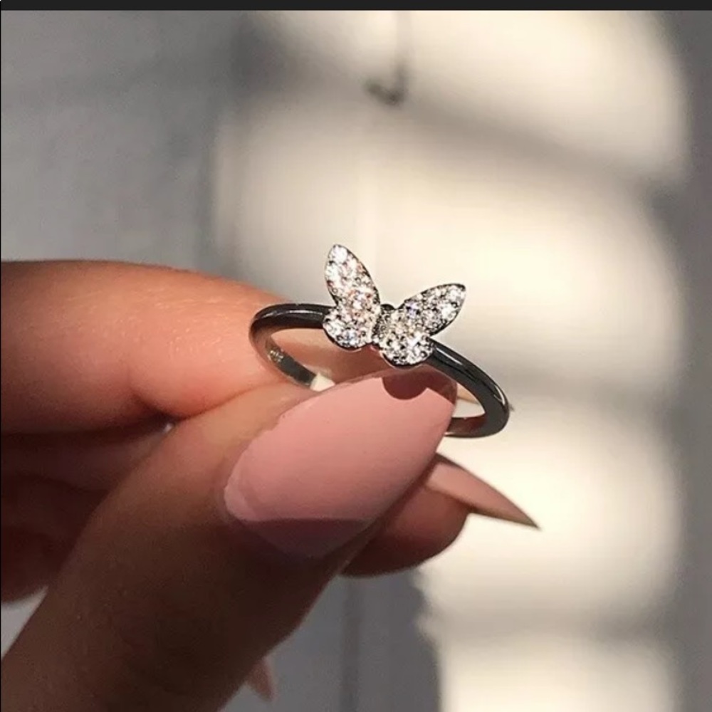 .925 Sterling Silver Topaz Butterfly Ring size 8 - Picture 5 of 6